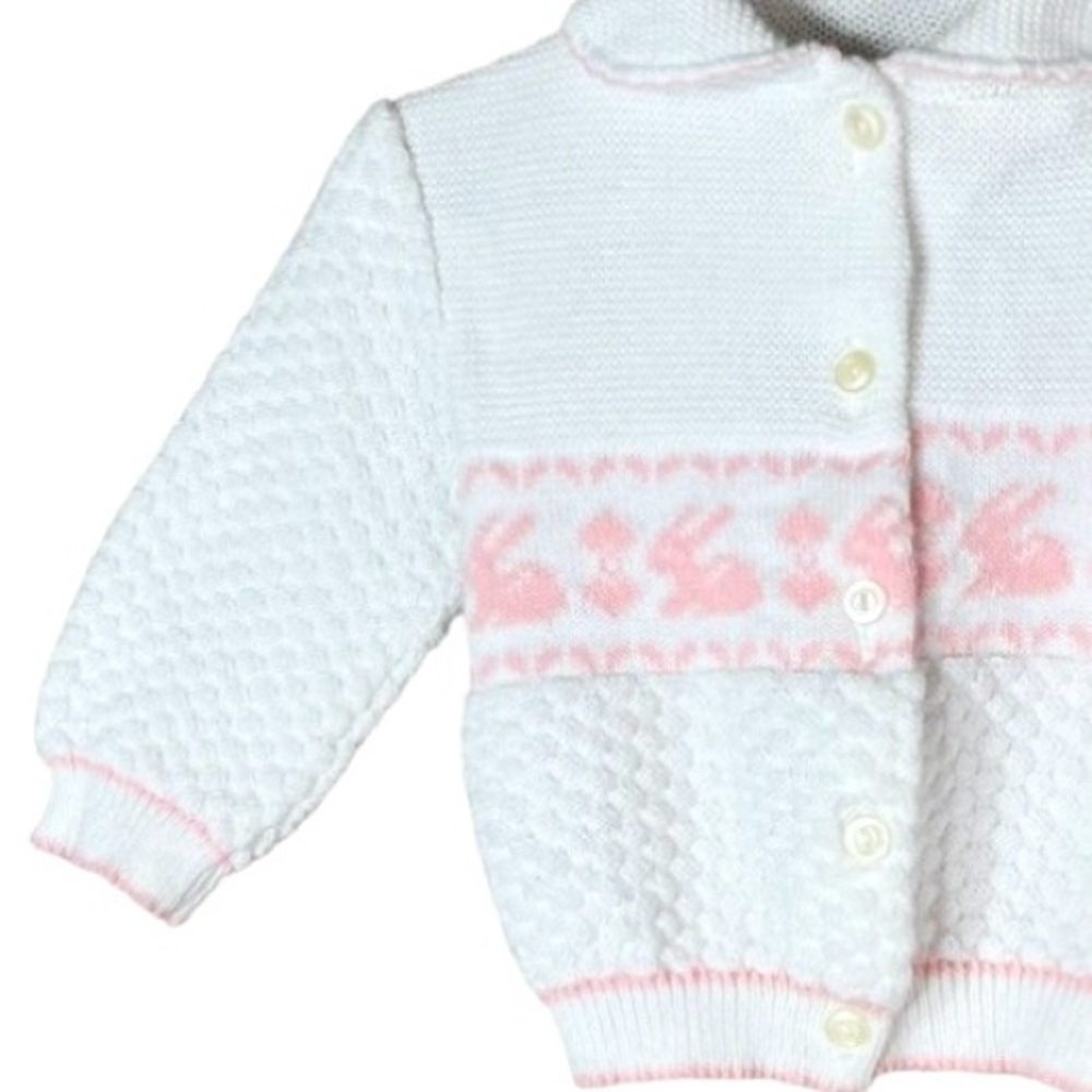 Embroidered Bunny Rabbit Round Collar Knitted Cardigan 80s 90s Sweater
